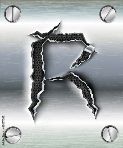 letter R cut out in metal