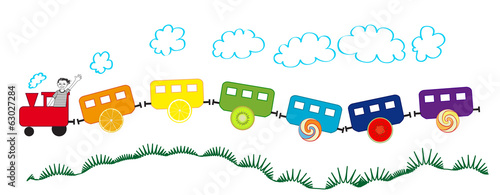 Colorful train with fruit wheels