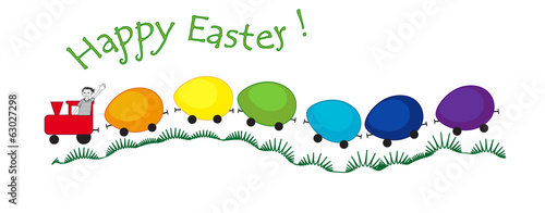 Rainbow Easter eggs train with a boy