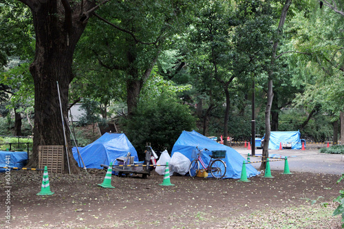 Homeless people's tents in Tokyo, Japan