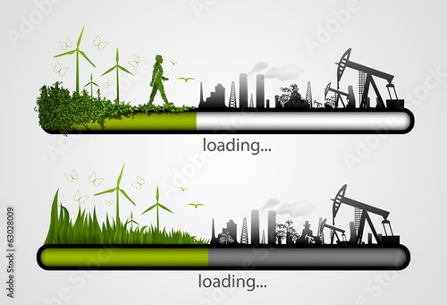 Loading bar with the loading of green. concept of ecology