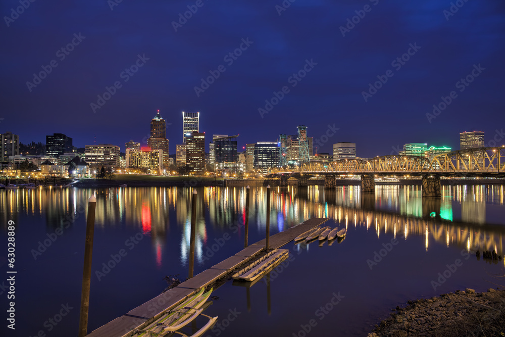 Portland Waterfront Skyline at Blue Hour