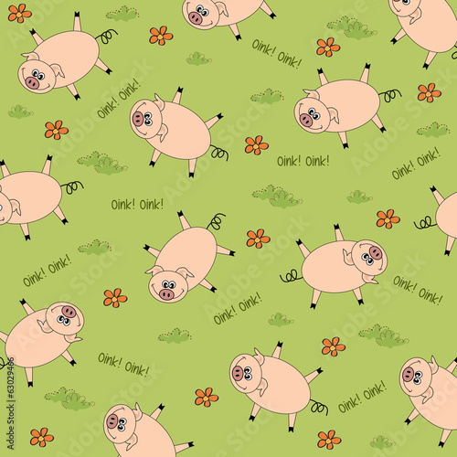 seamless background with funny pigs