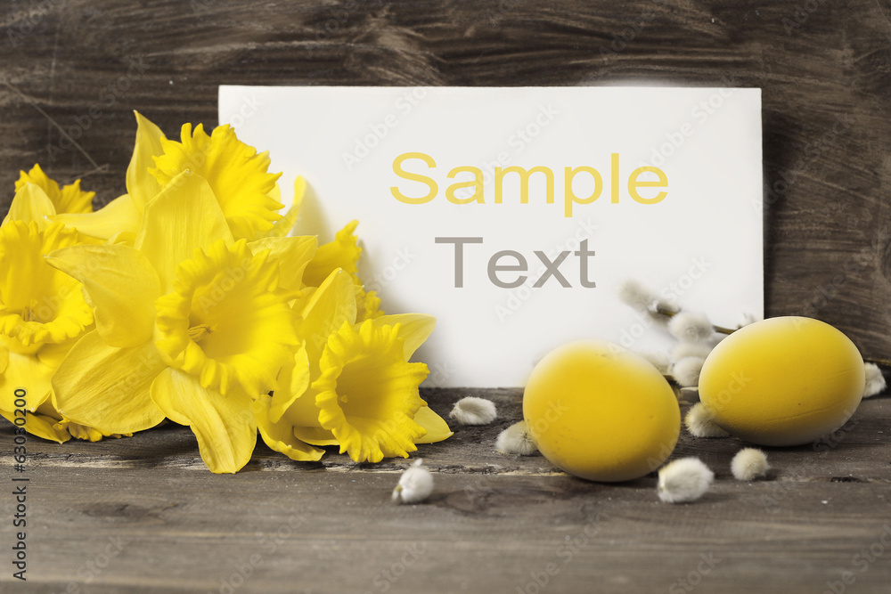 Naklejka premium empty card with bouquet of flowers narcissus