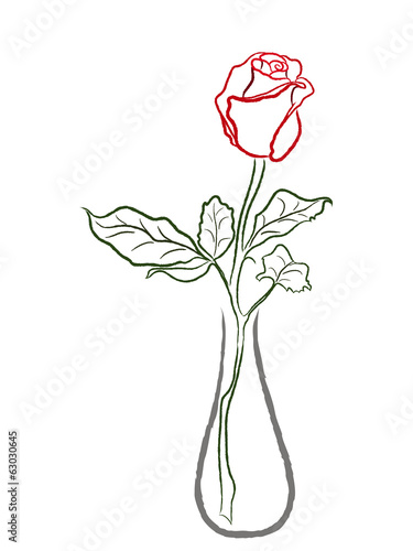 Stylized red rose in a vase