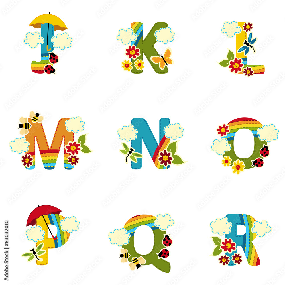 alphabet rainbow from J to R - vector illustration - obrazy, fototapety, plakaty 