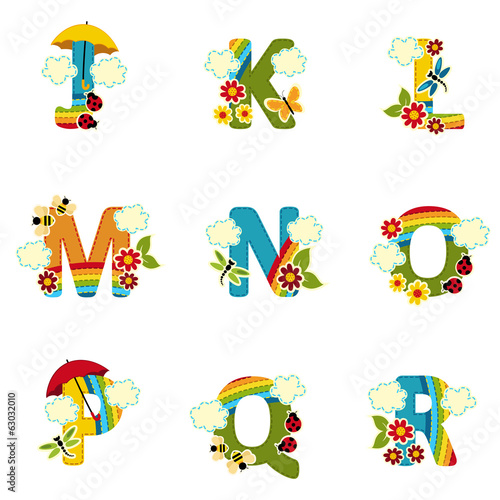 alphabet rainbow from J to R - vector illustration
