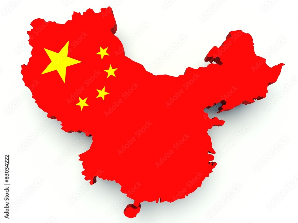 Fototapeta premium Map of China with flag colors. 3d render