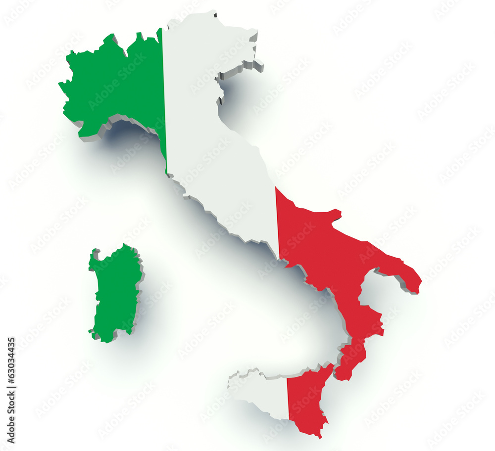 Map of Italy with flag colors. 3d render Map of Italy with flag colors. 3d render