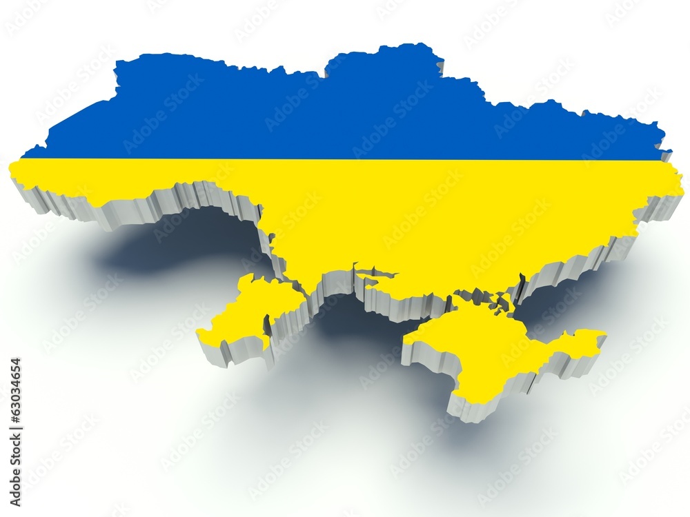Map of Ukraine with flag colors. 3d render Map of Ukraine with flag colors. 3d render