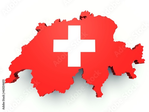 Map of Switzerland with flag colors. 3d render
