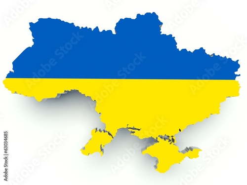 Map of Ukraine with flag colors. 3d render
