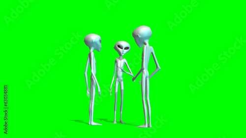 Three Aliens in conversation -  green screen
