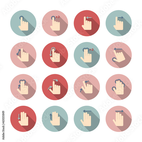 Hand touch gestures icons set