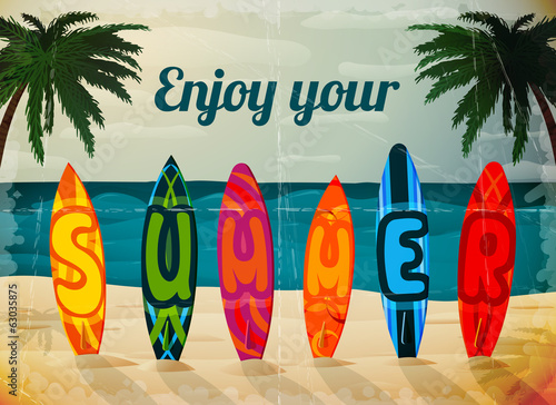 Photography Summer vacation surfboard poster
