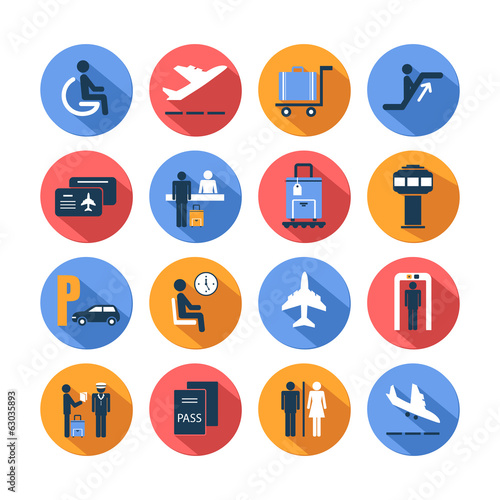 Colored airport icons set