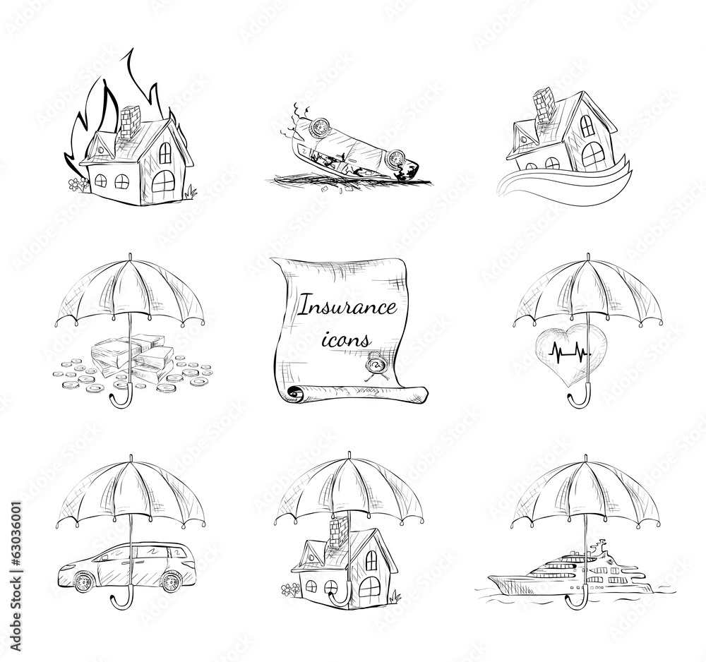 Insurance security icons set