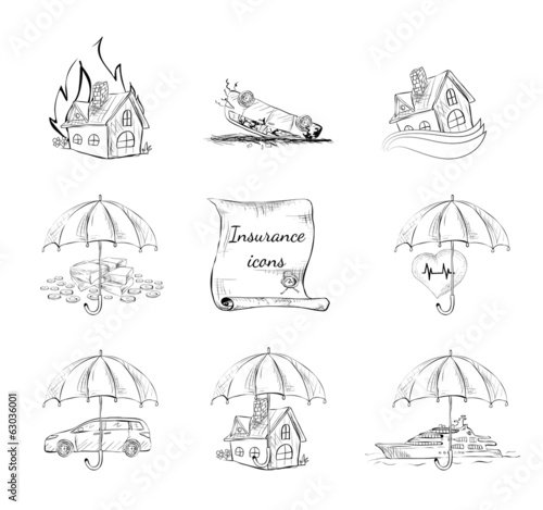 Insurance security icons set