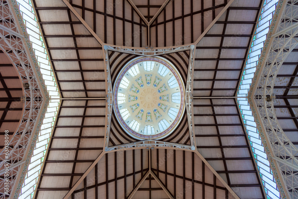 Fototapeta premium Valencia Mercado Central market dome indoor detail Spain