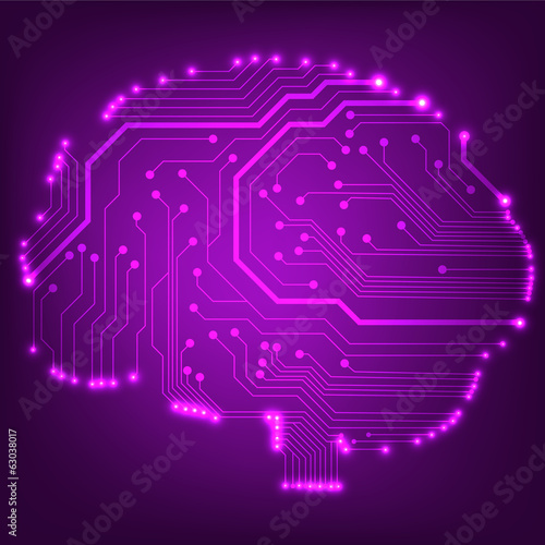 Circuit board computer style brain vector technology background