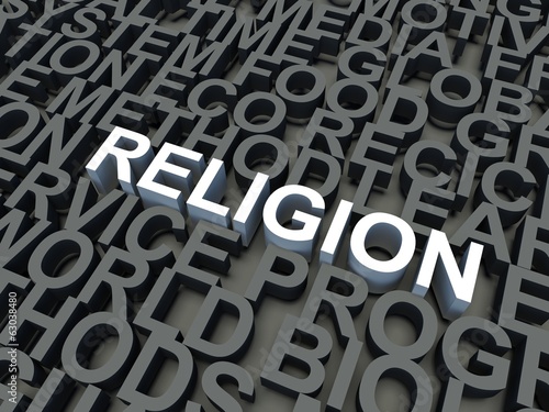 Word Religion in white. Keyword concept.