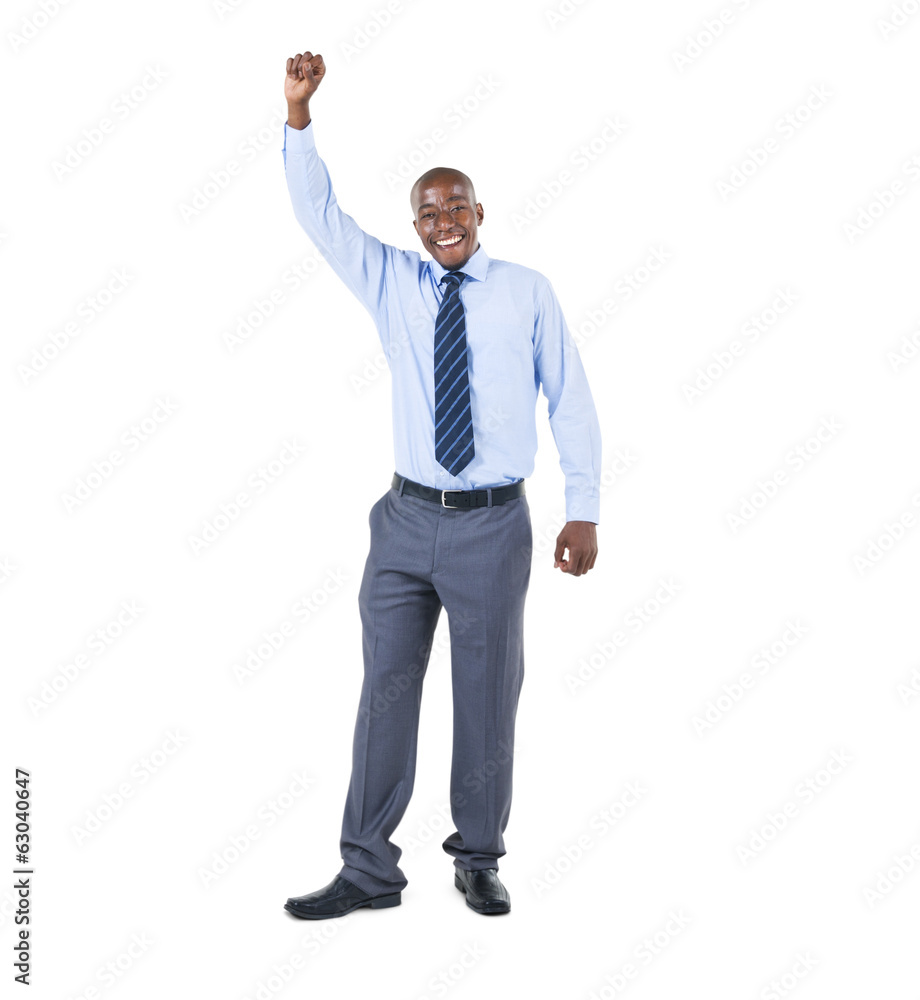 Cheerful African Businessman Celebrating Cheerful African Businessman Celebrating