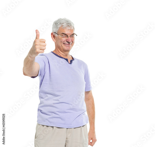 Cheerful Mature Man Giving Thumbs Up