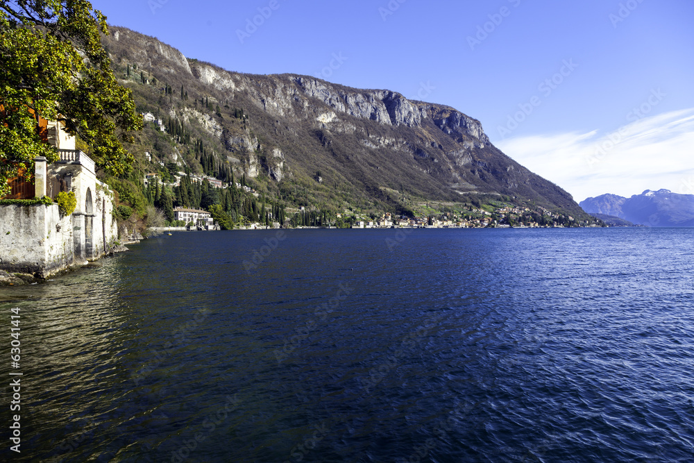 Lecco Lake coastline panorama color image