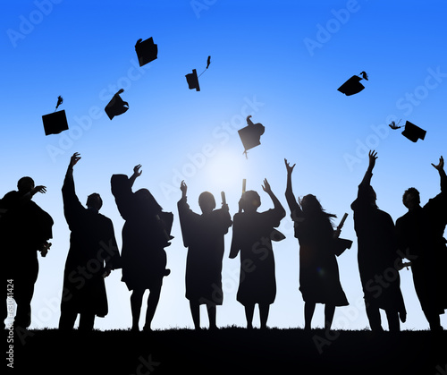 Silhouette of Students Celebrating Graduation