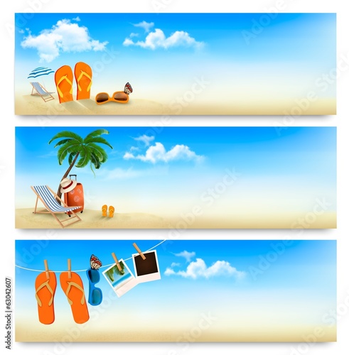 Three summer vacation banners. Vector.