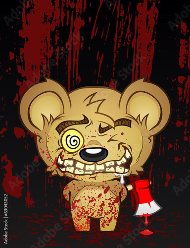 Psychotic Axe Murder Teddy Bear Cartoon