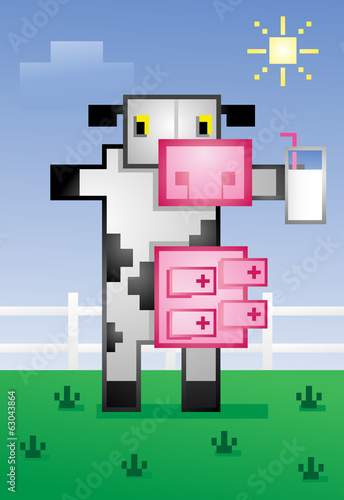 Video Game Cow Drinking Milk Cartoon Character