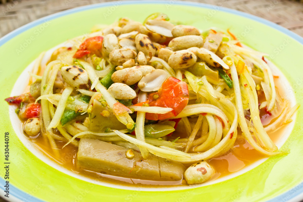 Papaya salad, Thai food, place on plate Papaya salad, Thai food, place on plate