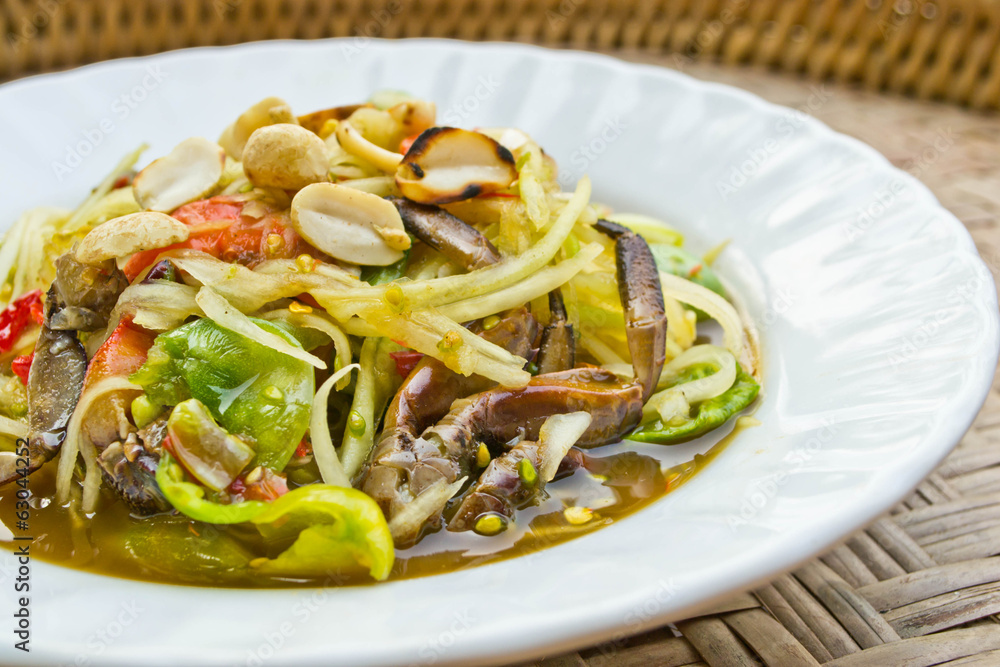 Papaya salad, Thai food, place on plate Papaya salad, Thai food, place on plate
