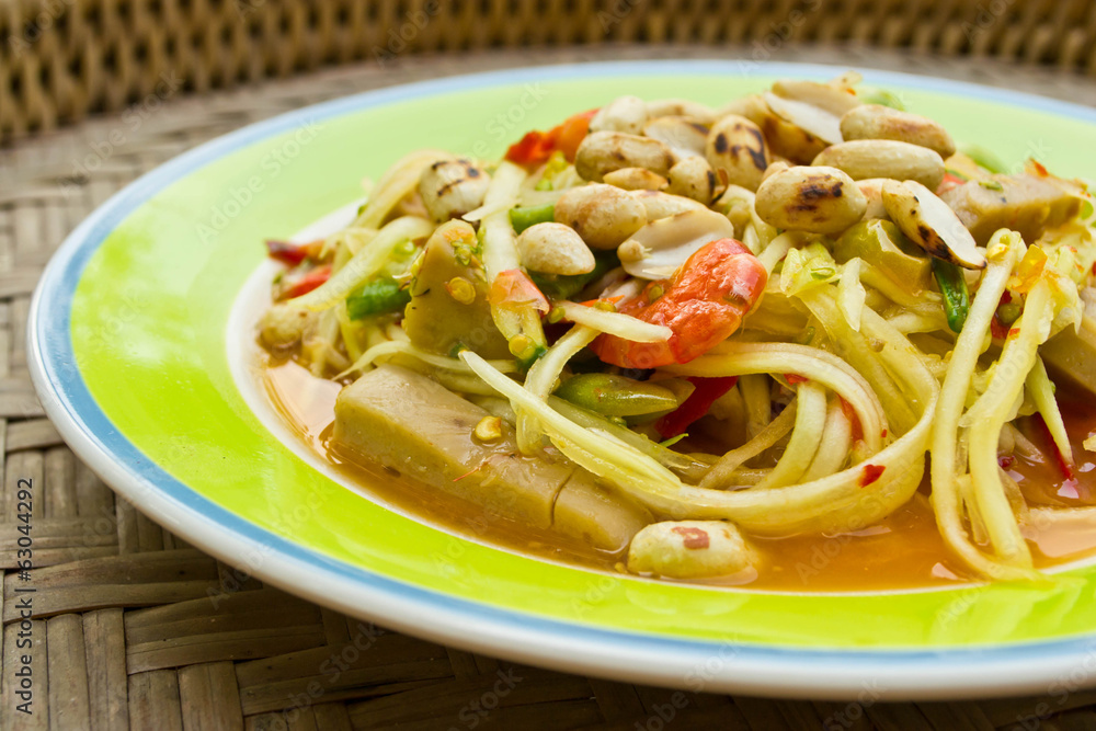 Papaya salad, Thai food, place on plate Papaya salad, Thai food, place on plate