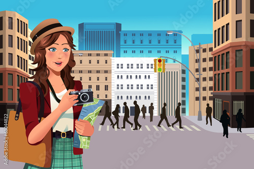 Female tourist  in the summer