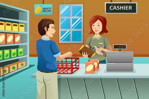 Cashier working in the grocery store