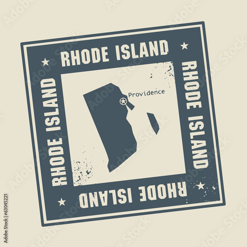 Grunge rubber stamp with name and map of Rhode Island, USA