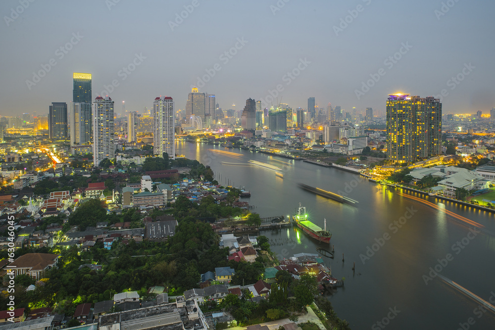Bangkok City at night time, Hotel and resident area in the capit