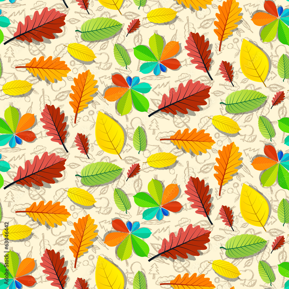 Colorful Vector Seamless Leaves Pattern