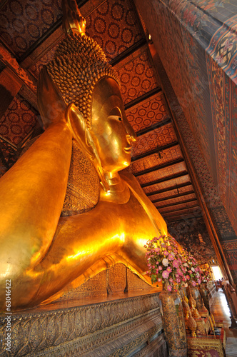 golden reclining buddha statue. Wat Pho, Bangkok, Thailand