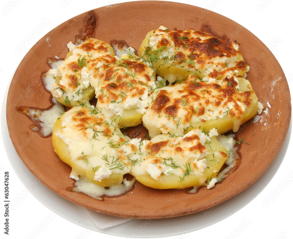 Vegetarian food. Baked potatoes with cheese