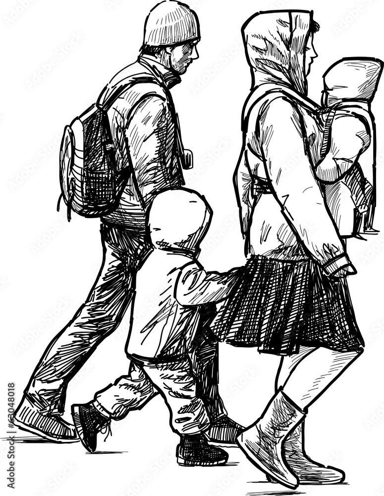 Fototapeta premium walking young family