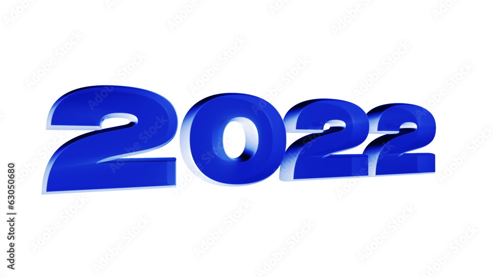 2022 year, 3d blue animation on white background 2022 year, 3d blue animation on white background