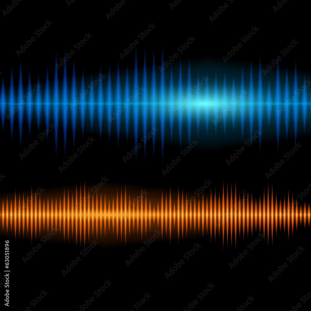 Blue and orange shiny sound waveform background
