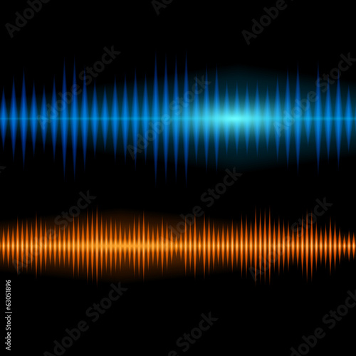 Blue and orange shiny sound waveform background