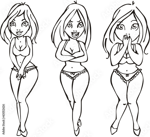 Three pretty girls in swimsuits