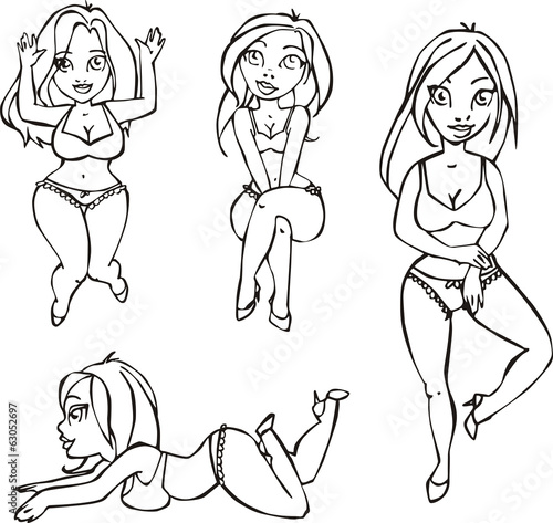 Sketches of pretty girls in swimsuits