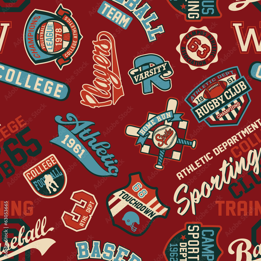 Vector seamless pattern of sport badges