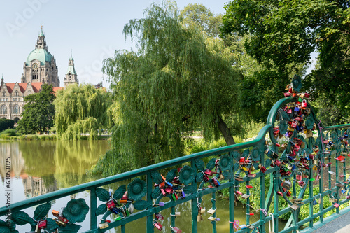 Bridge with love locks, New Town Hall, Hannover, Germany